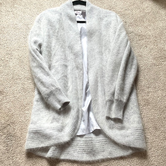 Gray Vintage Eddie Dassin Minimalist Rabbit-Hair Lambswool Cardigan Size Medium - Picture 2 of 13